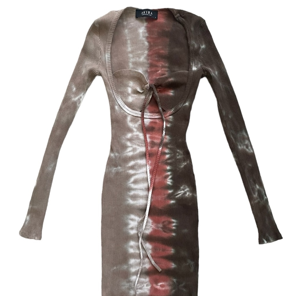 Akira Brown Ribbed Bodycon Multi Colored Tie dye Mini Dress